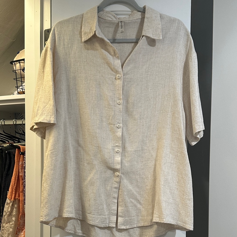 Zenana Outfitters Beige Button-Down Shirt